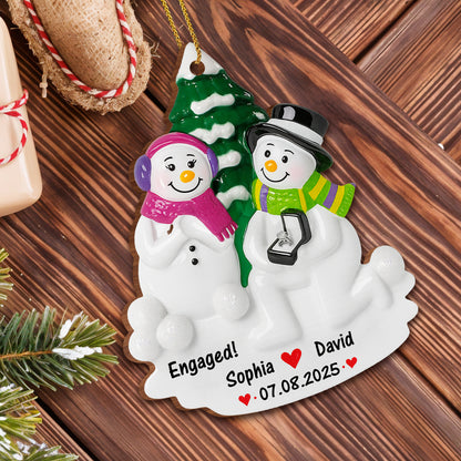 Engaged Snowmen With Christmas Tree Ornament