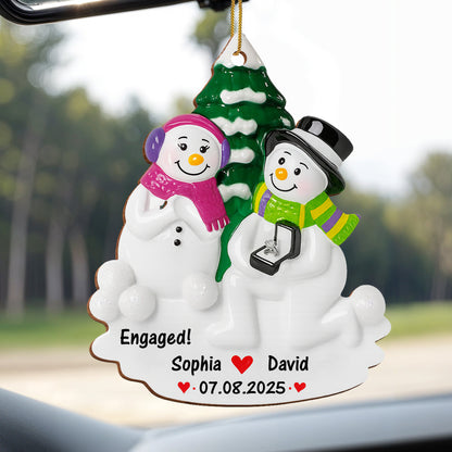 Engaged Snowmen With Christmas Tree Ornament