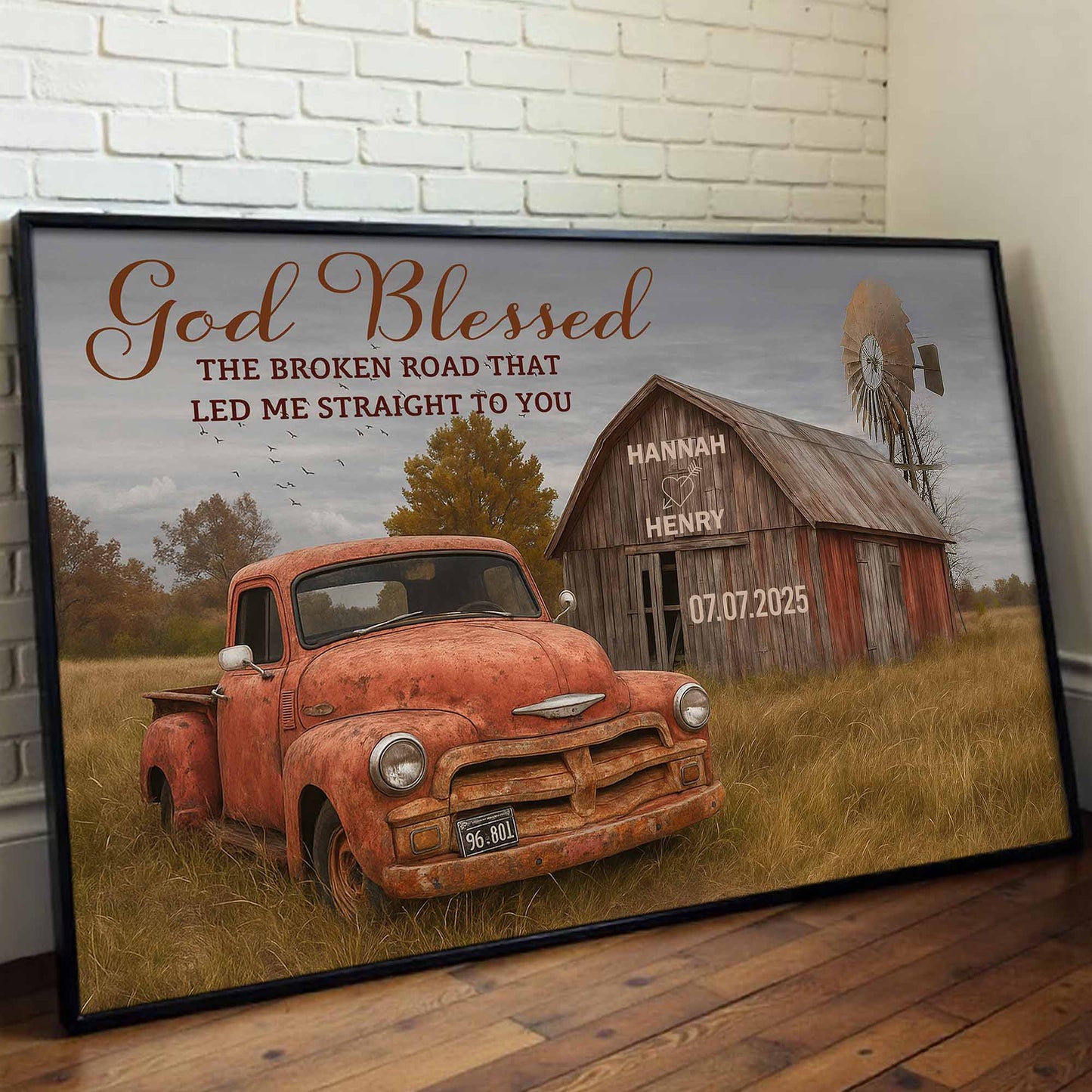 God Blessed The Broken Road, Vintage Car And Barn