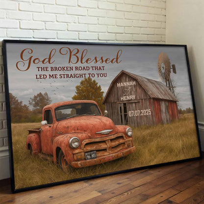 God Blessed The Broken Road, Vintage Car And Barn