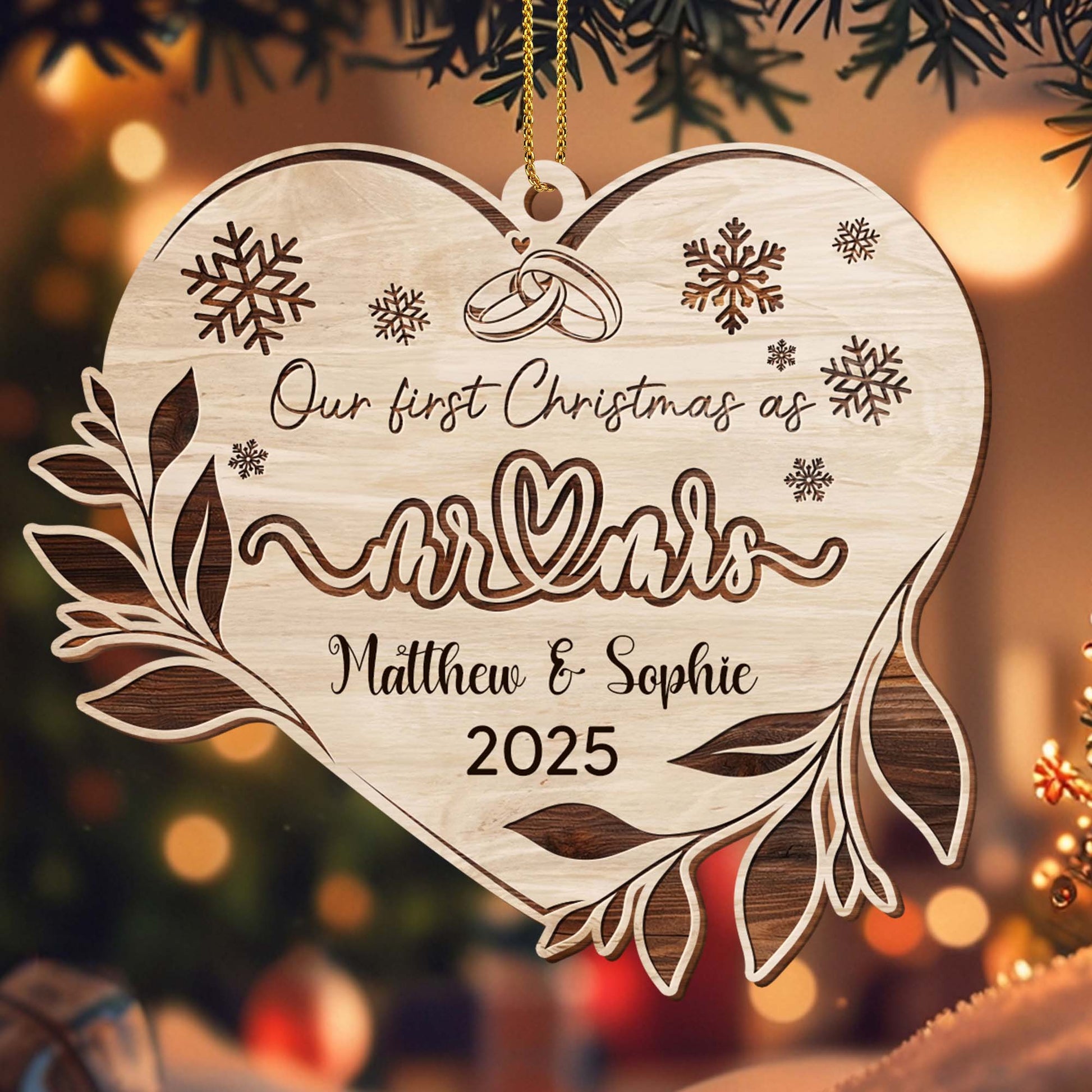 Our First Christmas As Mr & Mrs, Snowflakes And Leaves