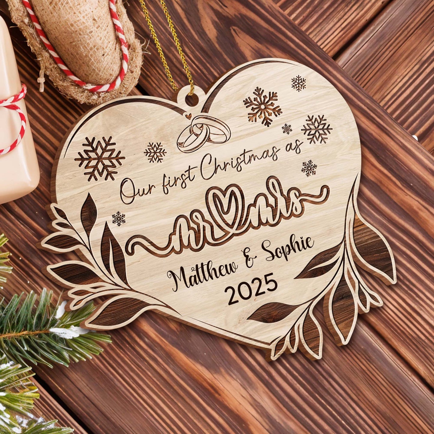 Our First Christmas As Mr & Mrs, Snowflakes And Leaves