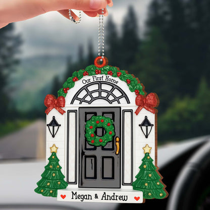 Our First Home With Christmas Wreath and Trees