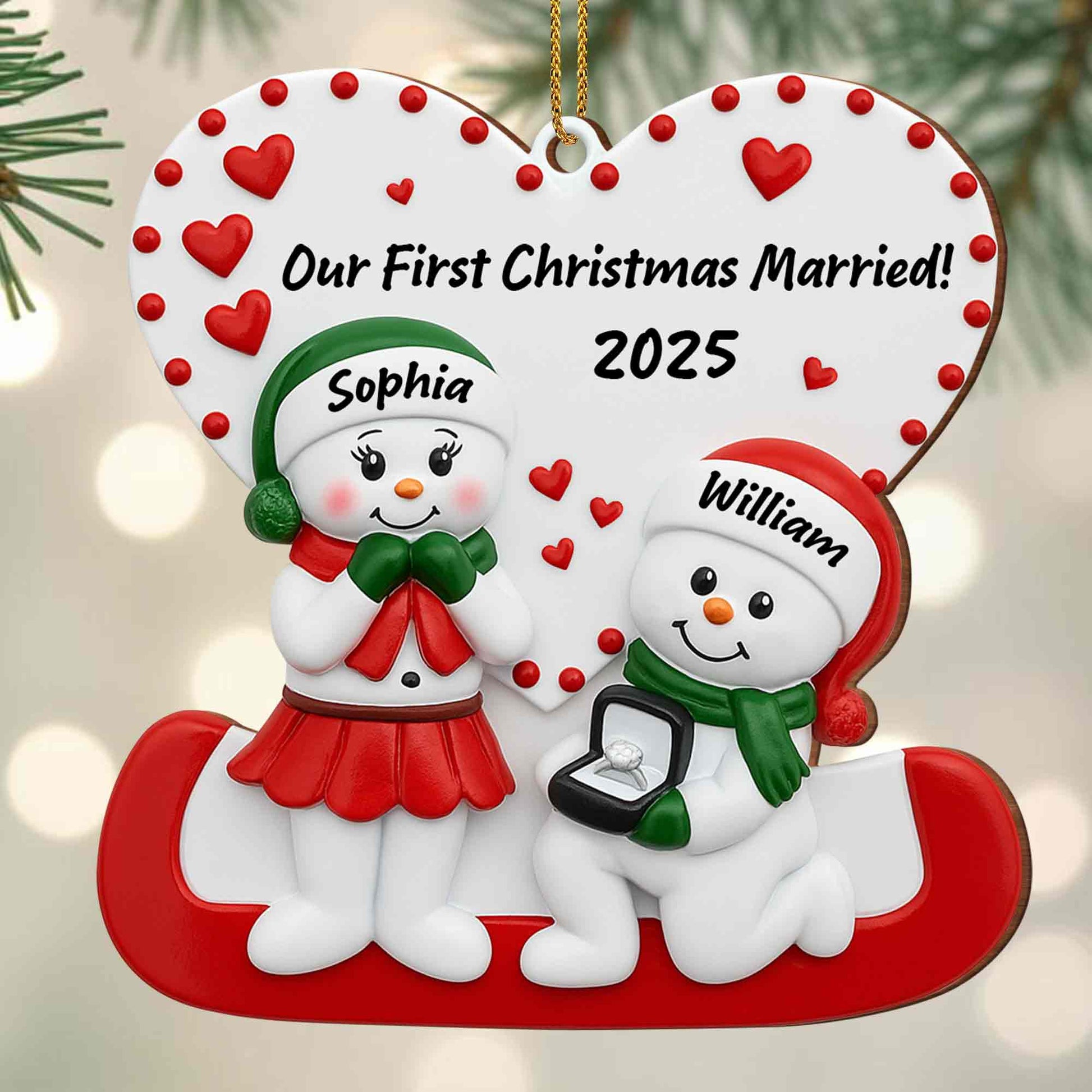 Our First Christmas Married With Snowmen and Hearts