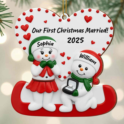 Our First Christmas Married With Snowmen and Hearts