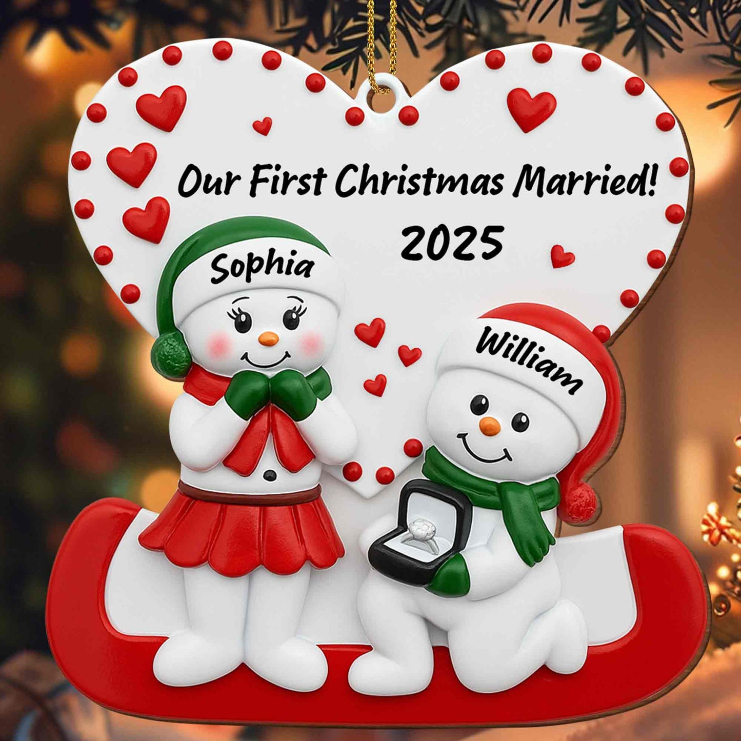 Our First Christmas Married With Snowmen and Hearts