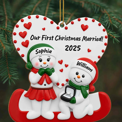 Our First Christmas Married With Snowmen and Hearts