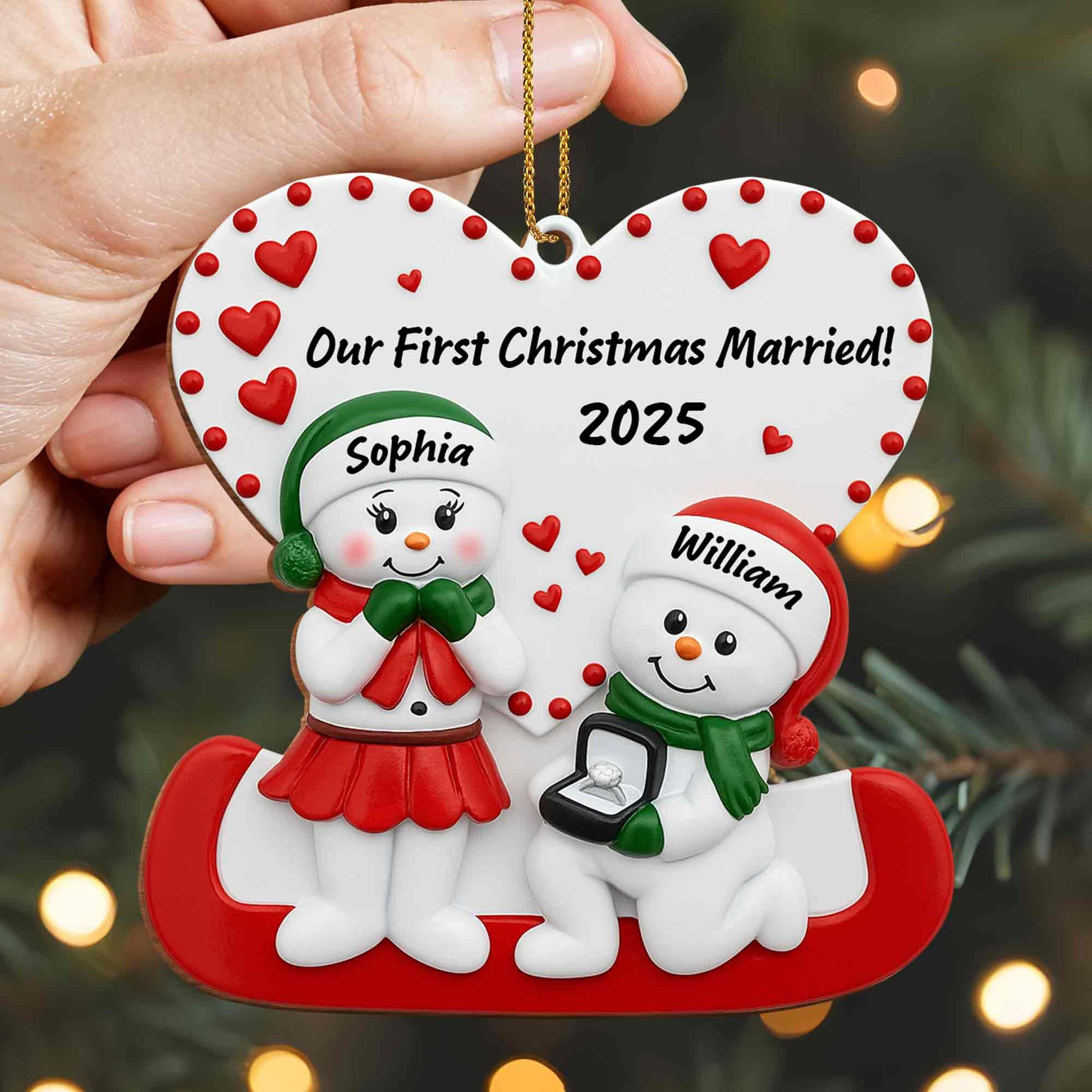 Our First Christmas Married With Snowmen and Hearts