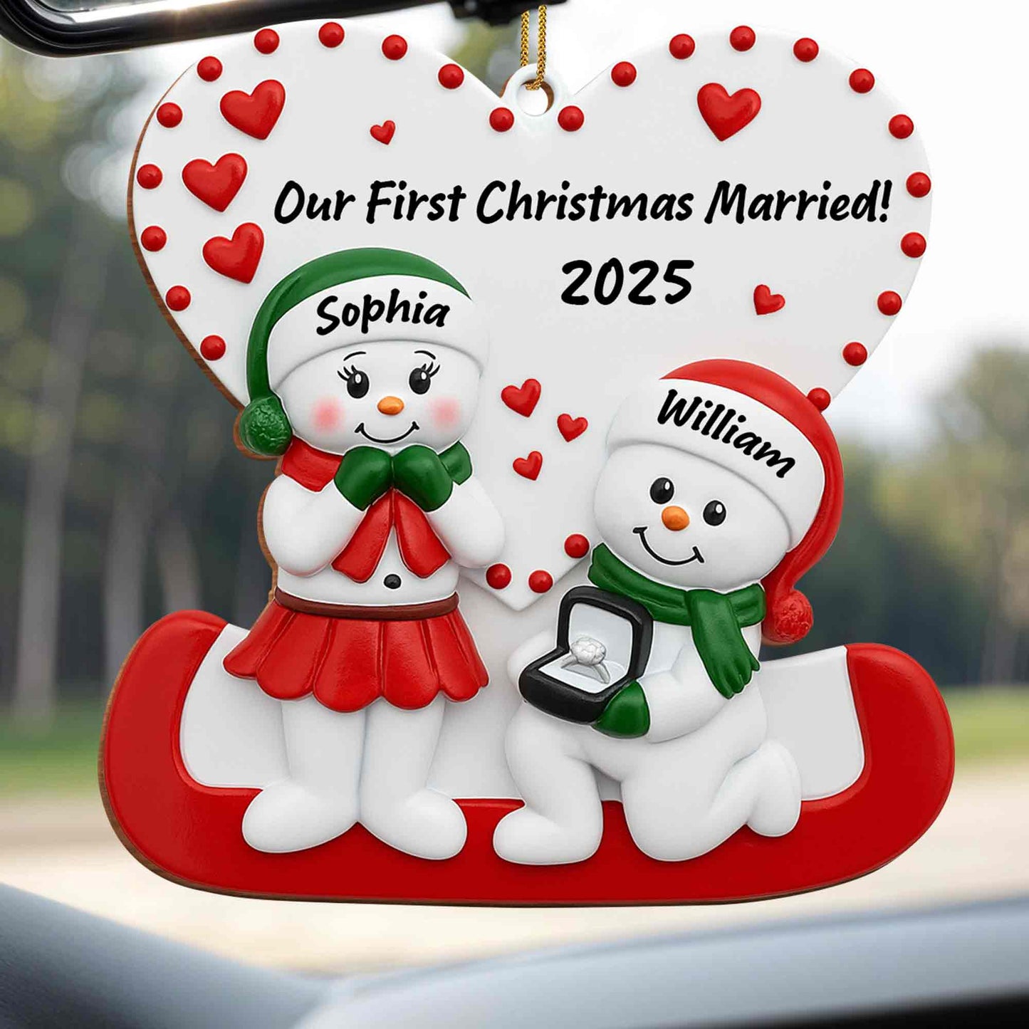 Our First Christmas Married With Snowmen and Hearts