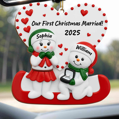Our First Christmas Married With Snowmen and Hearts