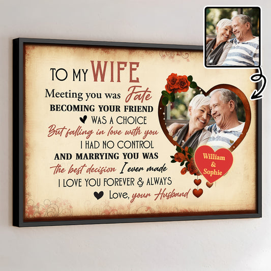 To My Husband, Meeting You Was Fate, With Roses And Heart - Personalized Custom Horizontal Poster - CPL474_HPOS