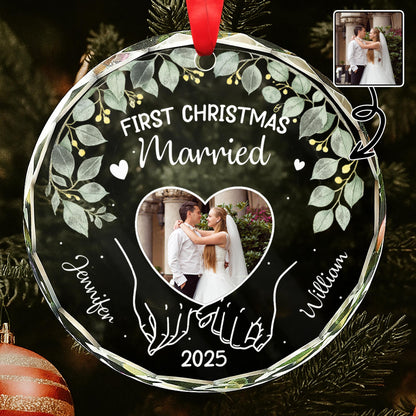First Christmas Married Featuring Leaves And Heart