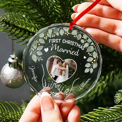 First Christmas Married Featuring Leaves And Heart