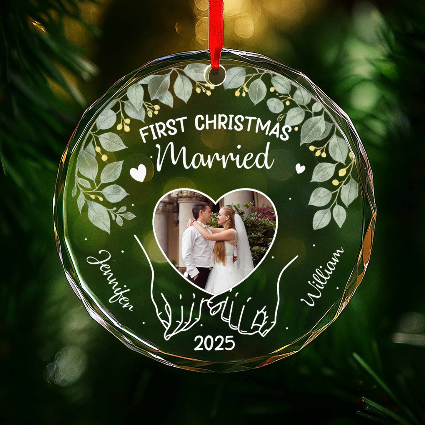 First Christmas Married Featuring Leaves And Heart