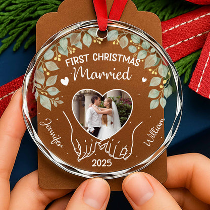 First Christmas Married Featuring Leaves And Heart