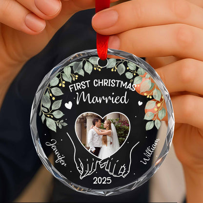 First Christmas Married Featuring Leaves And Heart