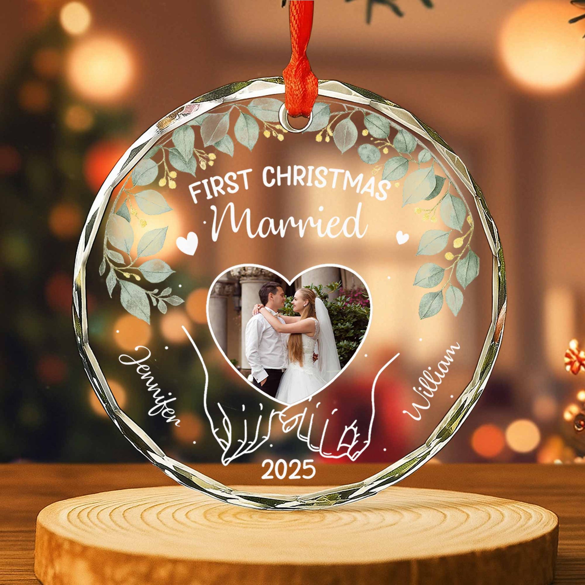 First Christmas Married Featuring Leaves And Heart