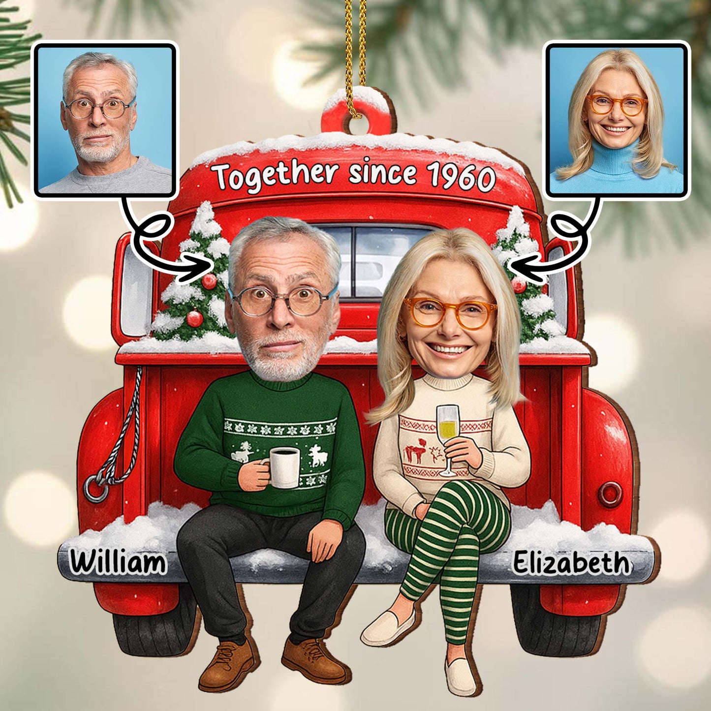 Together Since [Custom Year], Christmas Red Truck Ornament