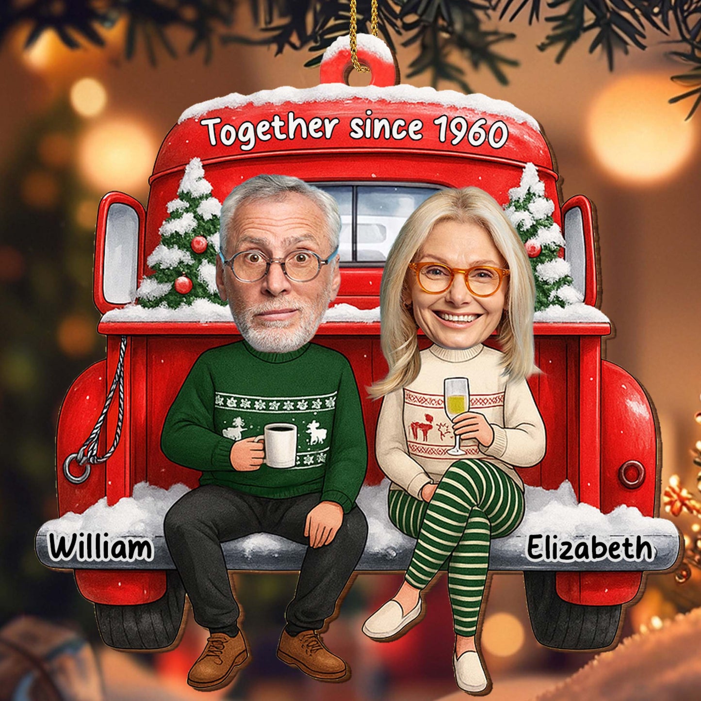 Together Since [Custom Year], Christmas Red Truck Ornament