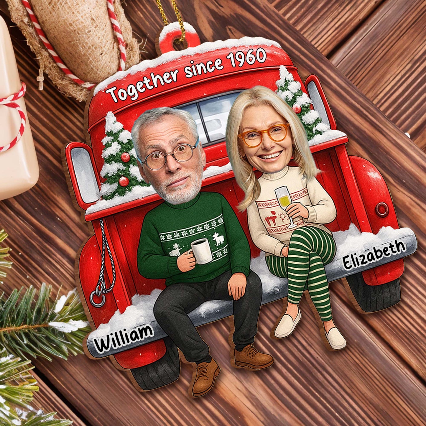Together Since [Custom Year], Christmas Red Truck Ornament
