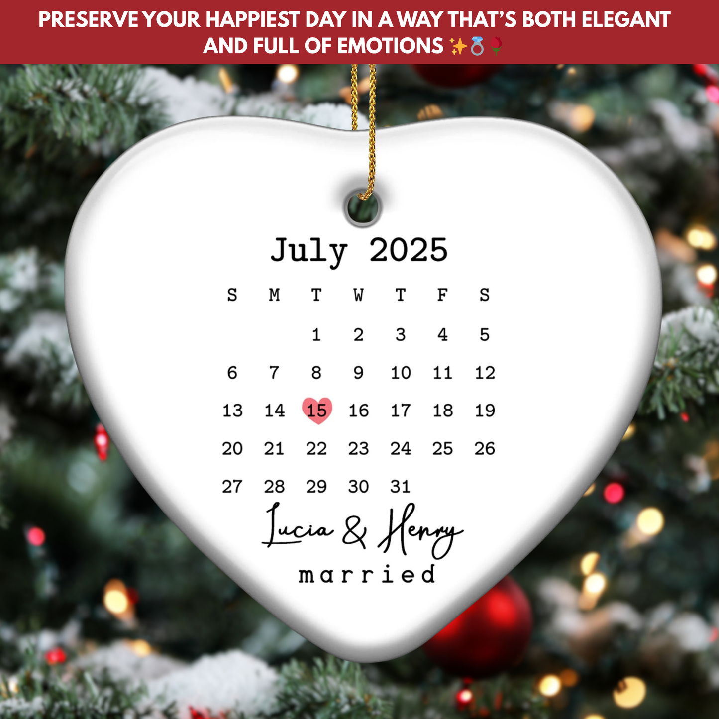Important Date In Heart - Personalized Custom Ceramic Ornament With Heart Shape - CPL481_HCE