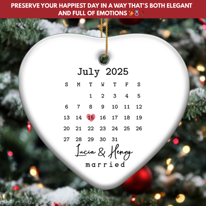 Important Date In Heart - Personalized Custom Ceramic Ornament With Heart Shape - CPL481_HCE
