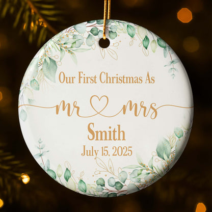Our First Christmas As Mr & Mrs With Leaves And Hearts