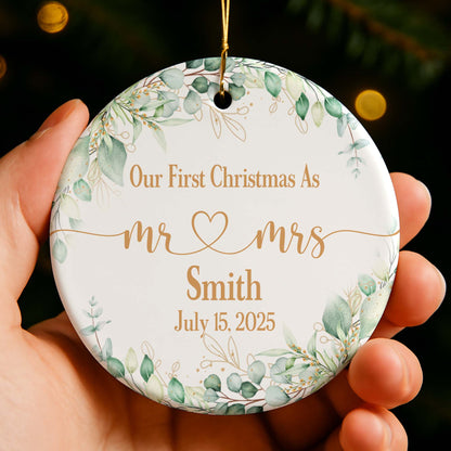 Our First Christmas As Mr & Mrs With Leaves And Hearts