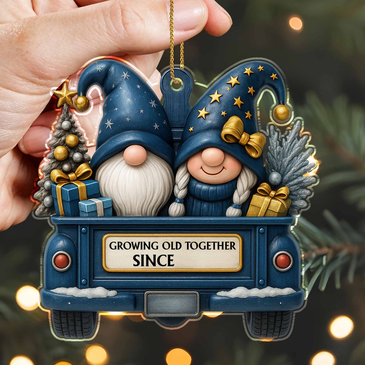 Growing Old Together Since, Red Truck With Gnomes And Christmas Tree