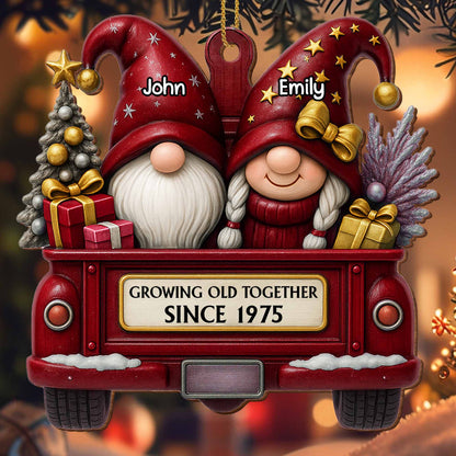 Growing Old Together, Red Truck With Christmas Gnomes
