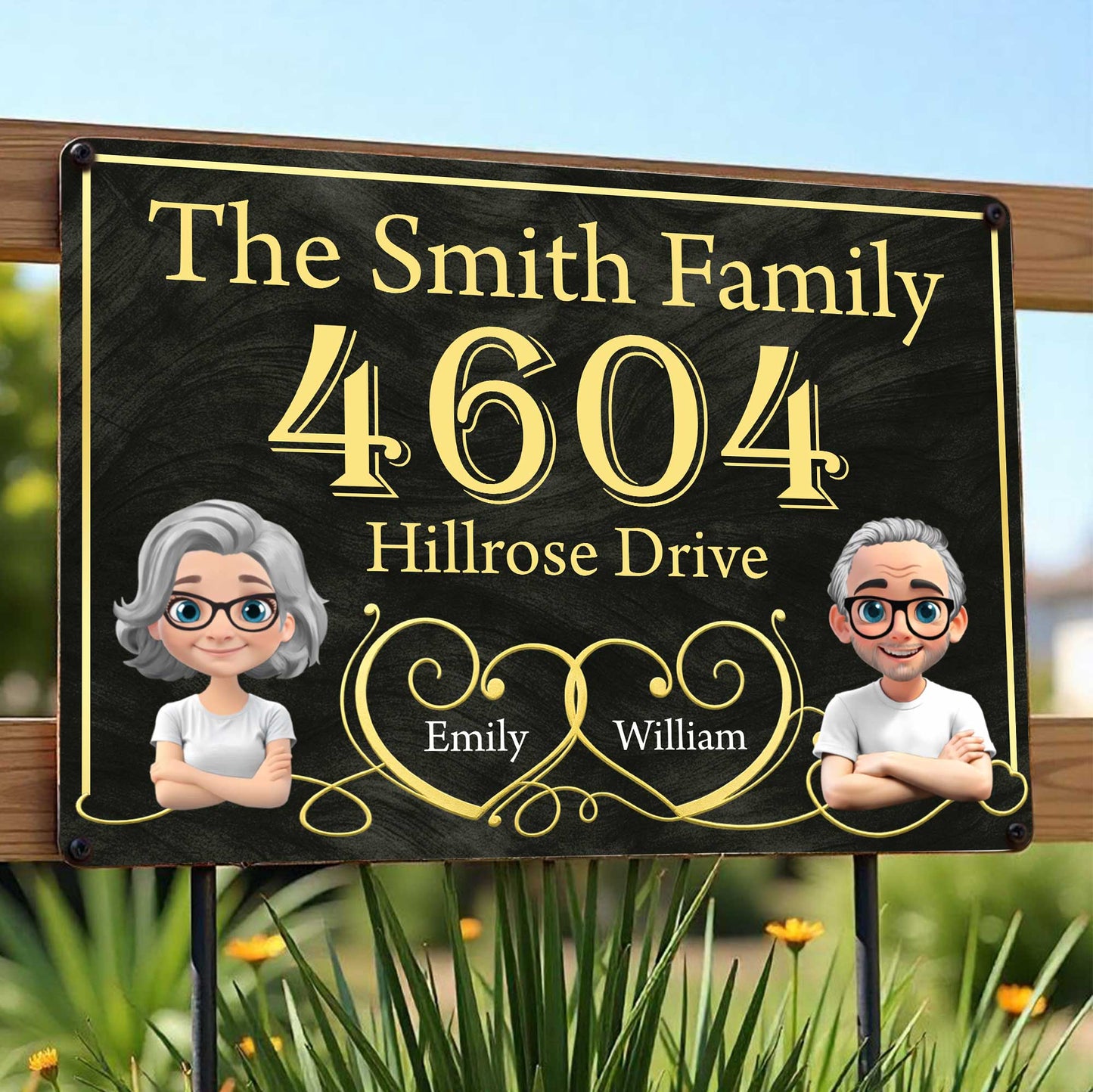 Elegant Family Name and Address Sign With Portraits