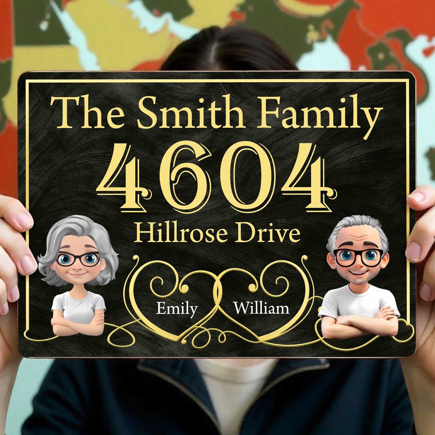 Elegant Family Name and Address Sign With Portraits