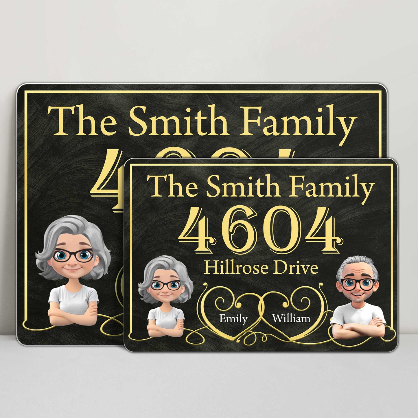Elegant Family Name and Address Sign With Portraits