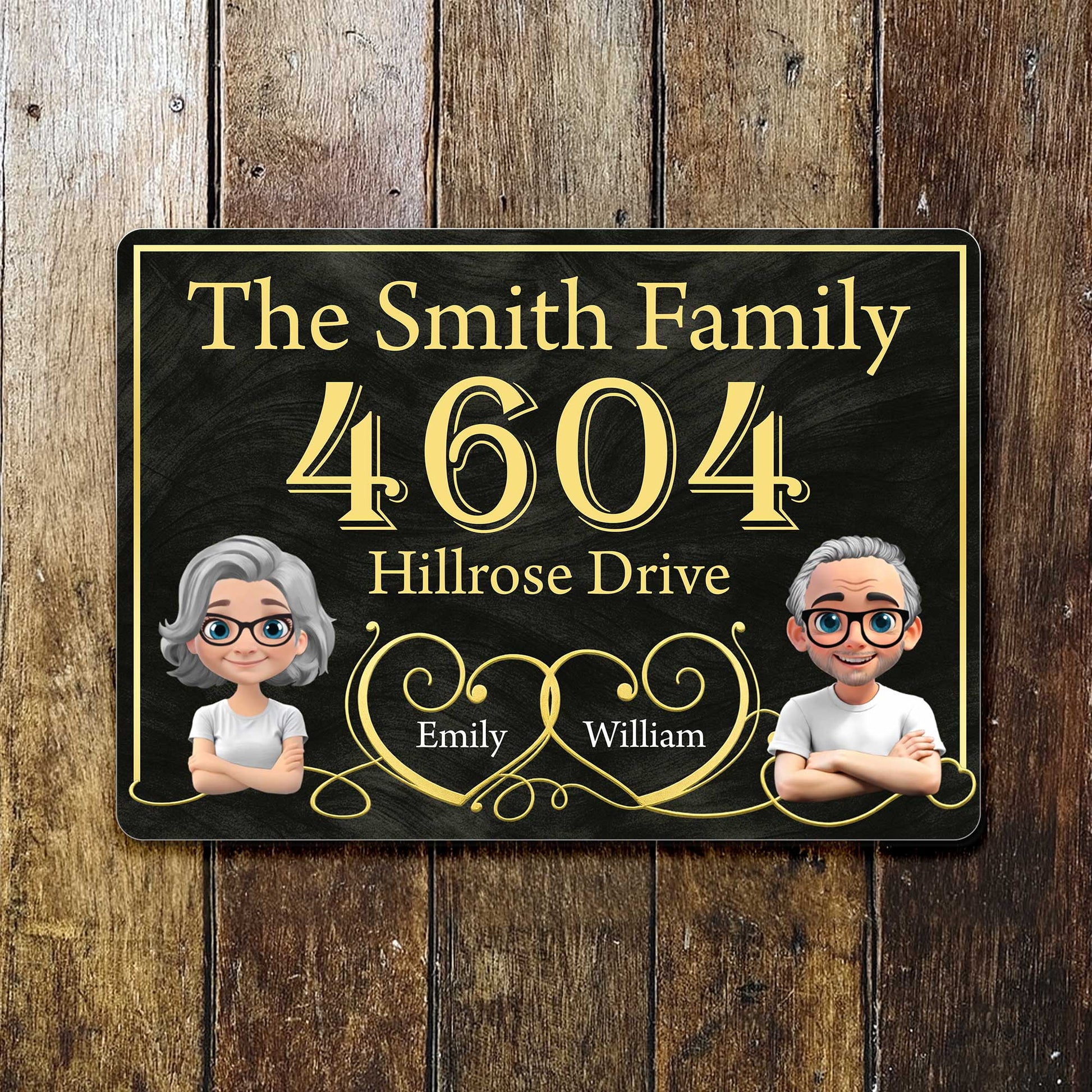 Elegant Family Name and Address Sign With Portraits