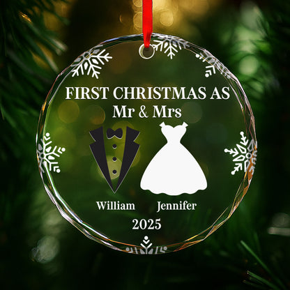 First Christmas As Mr And Mrs With Snowflakes and Wedding Attire