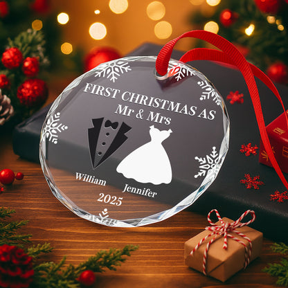First Christmas As Mr And Mrs With Snowflakes and Wedding Attire