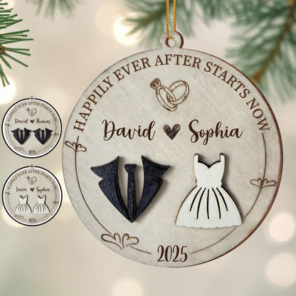 L'année où nous sommes devenus nous-mêmes, cœur, robe de mariée et costume - Décoration en bois personnalisée, forme personnalisée - CPL490_WDO