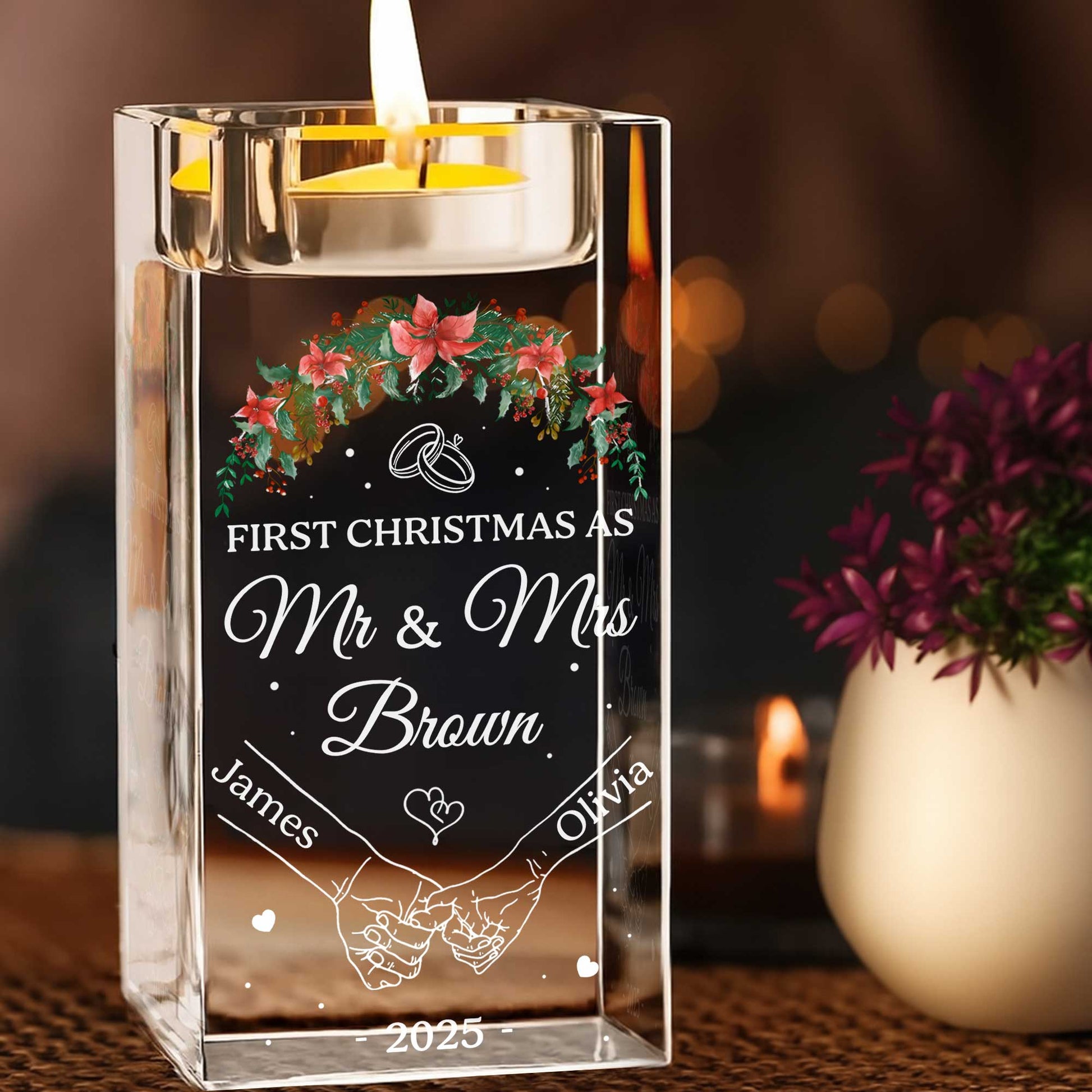 First Christmas As Mr & Mrs, Christmas Wreath And Wedding Rings