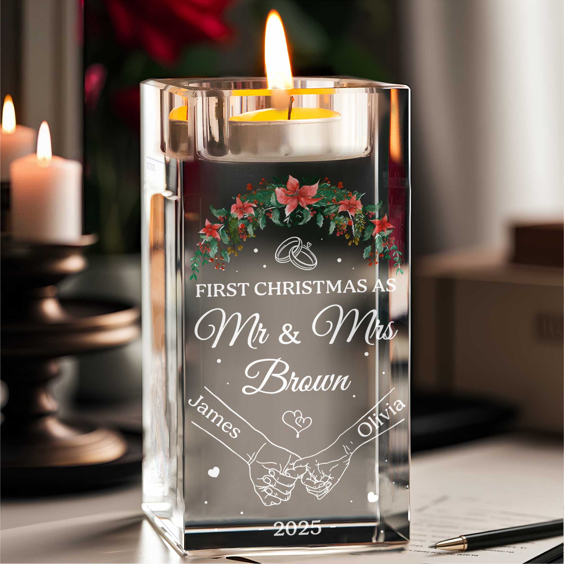 First Christmas As Mr & Mrs, Christmas Wreath And Wedding Rings