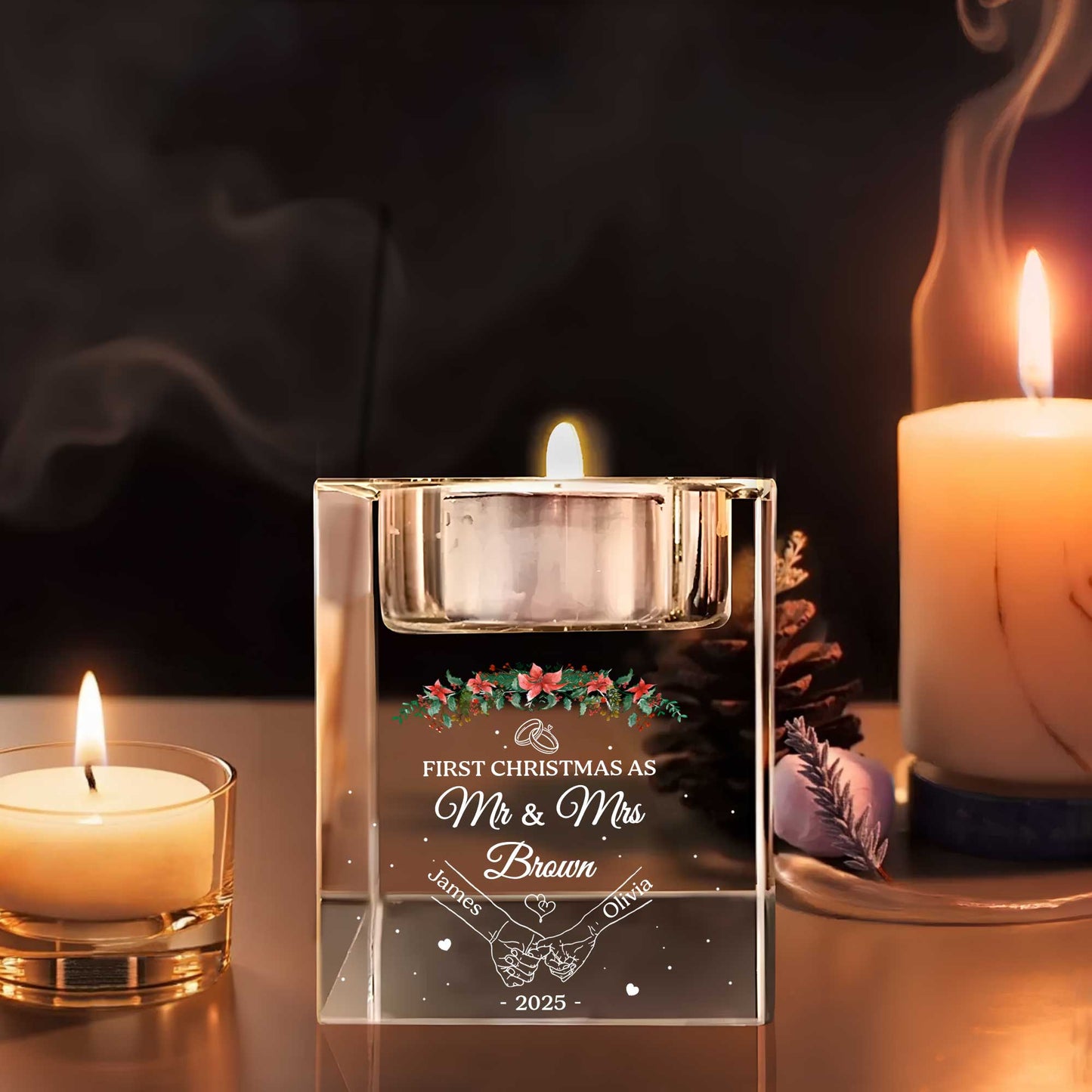 First Christmas As Mr & Mrs, Christmas Wreath And Wedding Rings