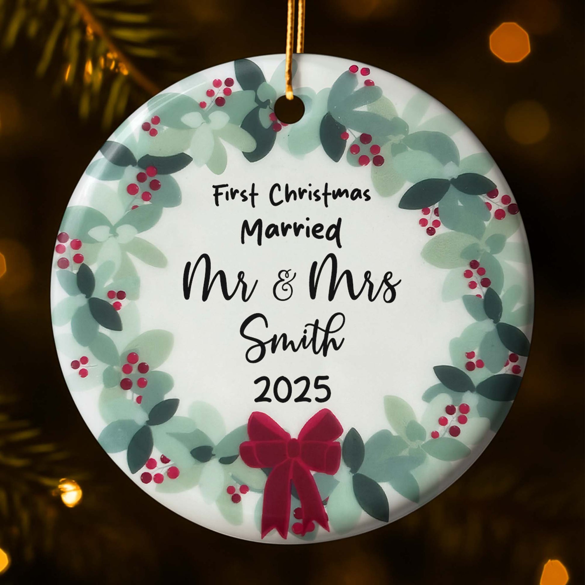 First Christmas Married With Leaves And Berries