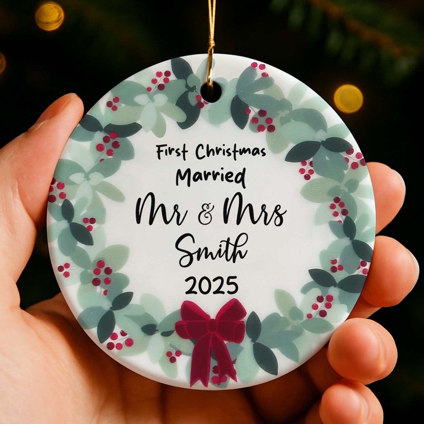 First Christmas Married With Leaves And Berries