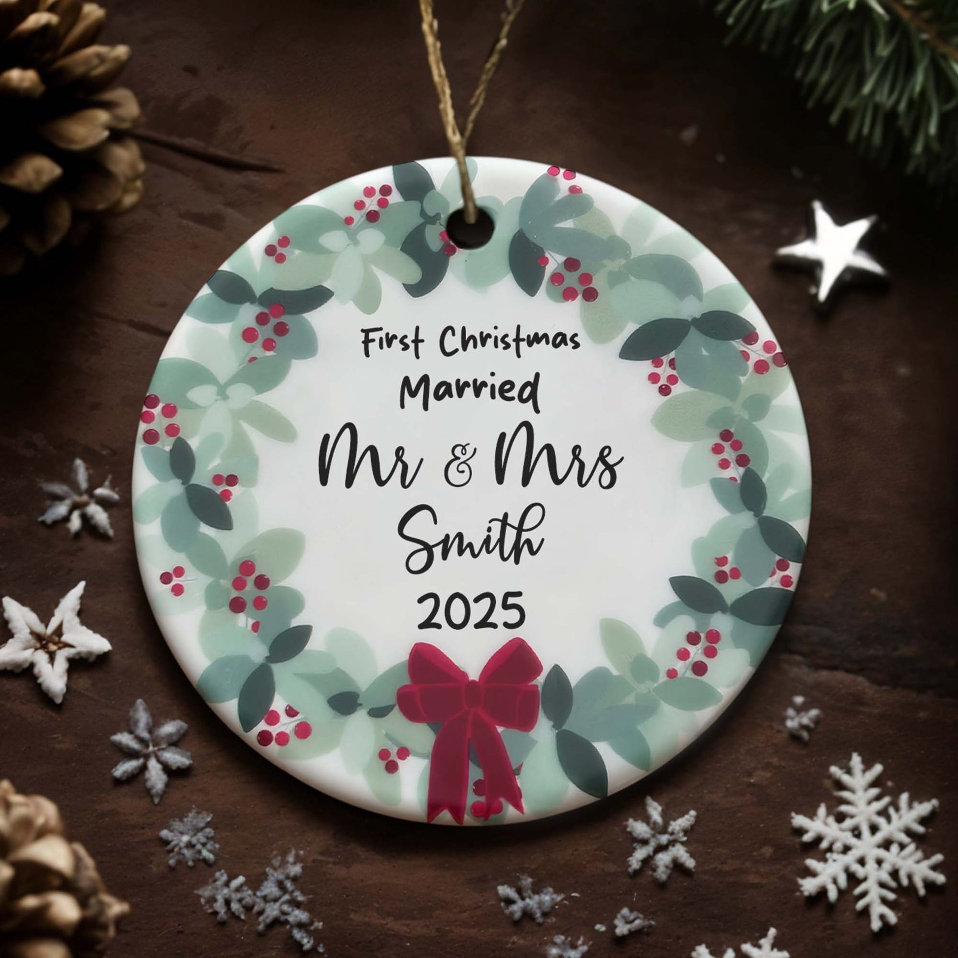 First Christmas Married With Leaves And Berries