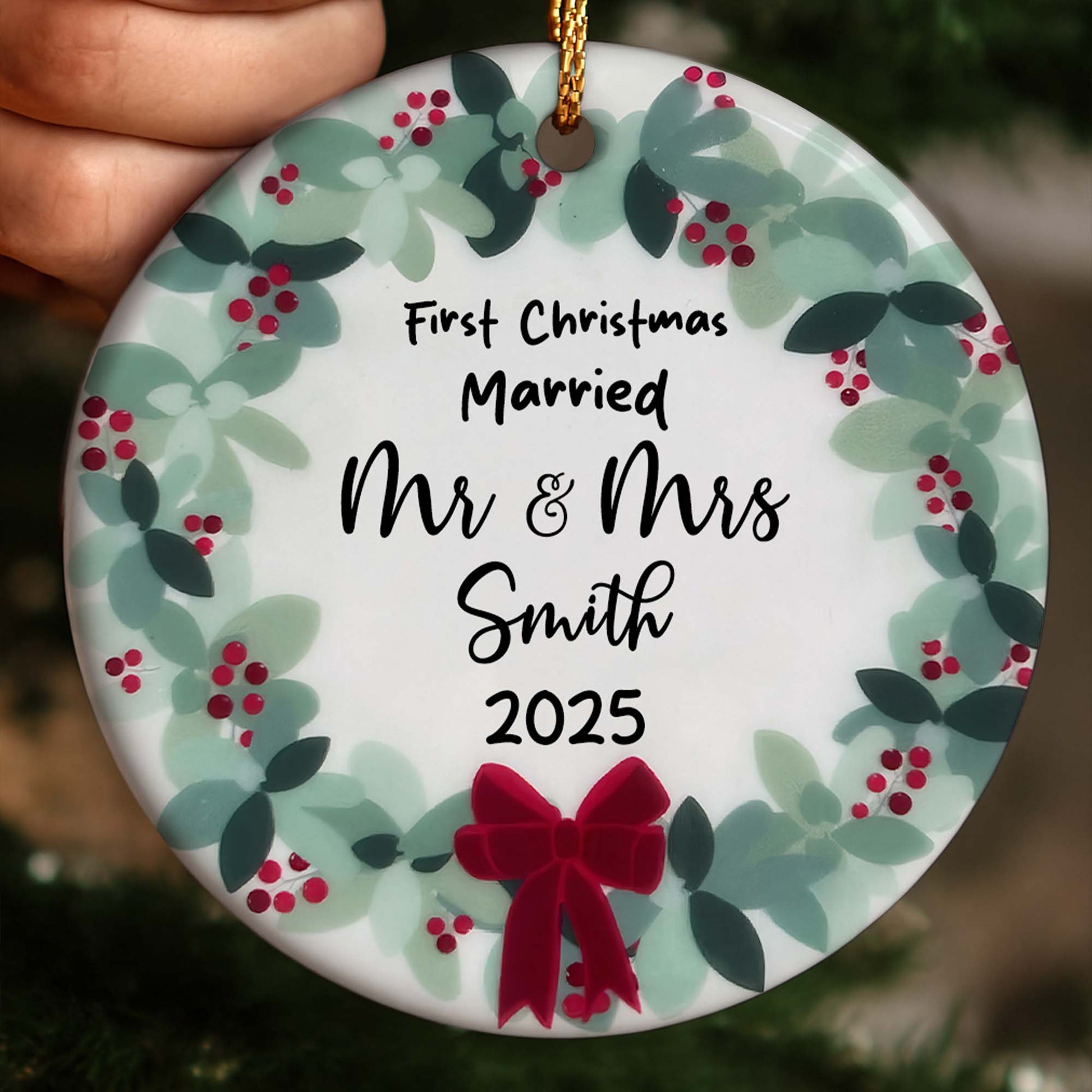First Christmas Married With Leaves And Berries