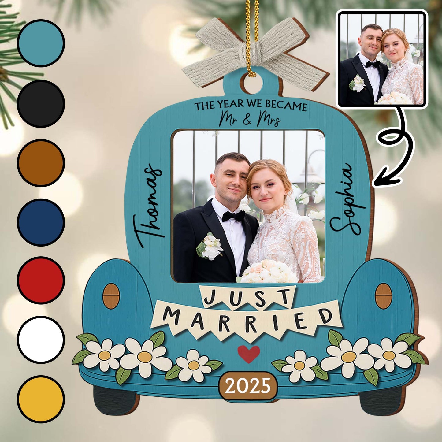 Just Married, Car And Flowers Design