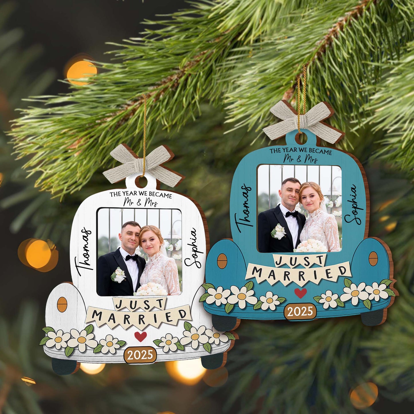 Just Married, Car And Flowers Design