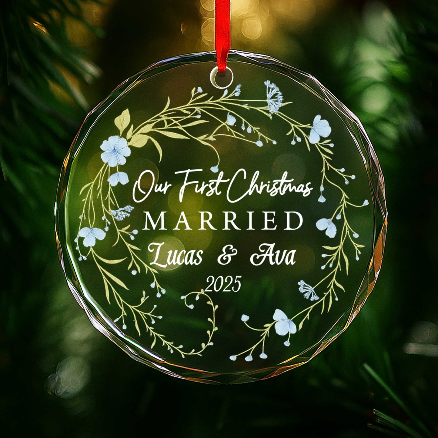 Our First Christmas Married With Flowers And Branches