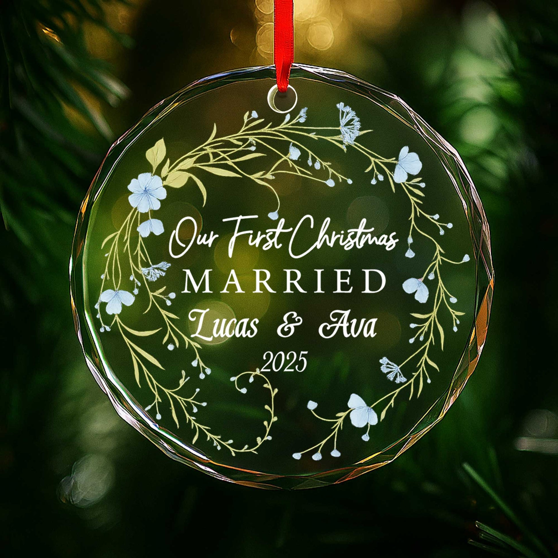Our First Christmas Married With Flowers And Branches