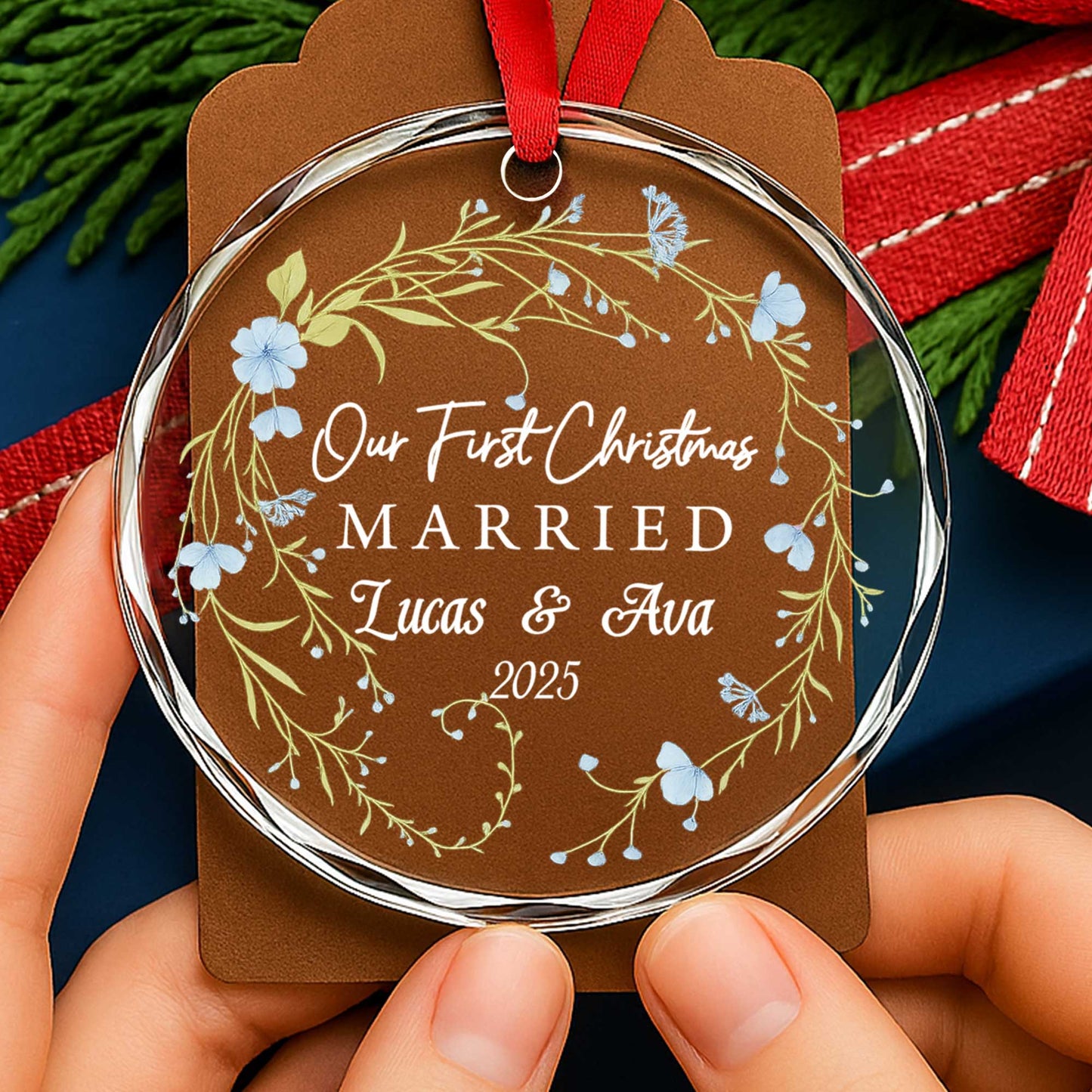 Our First Christmas Married With Flowers And Branches