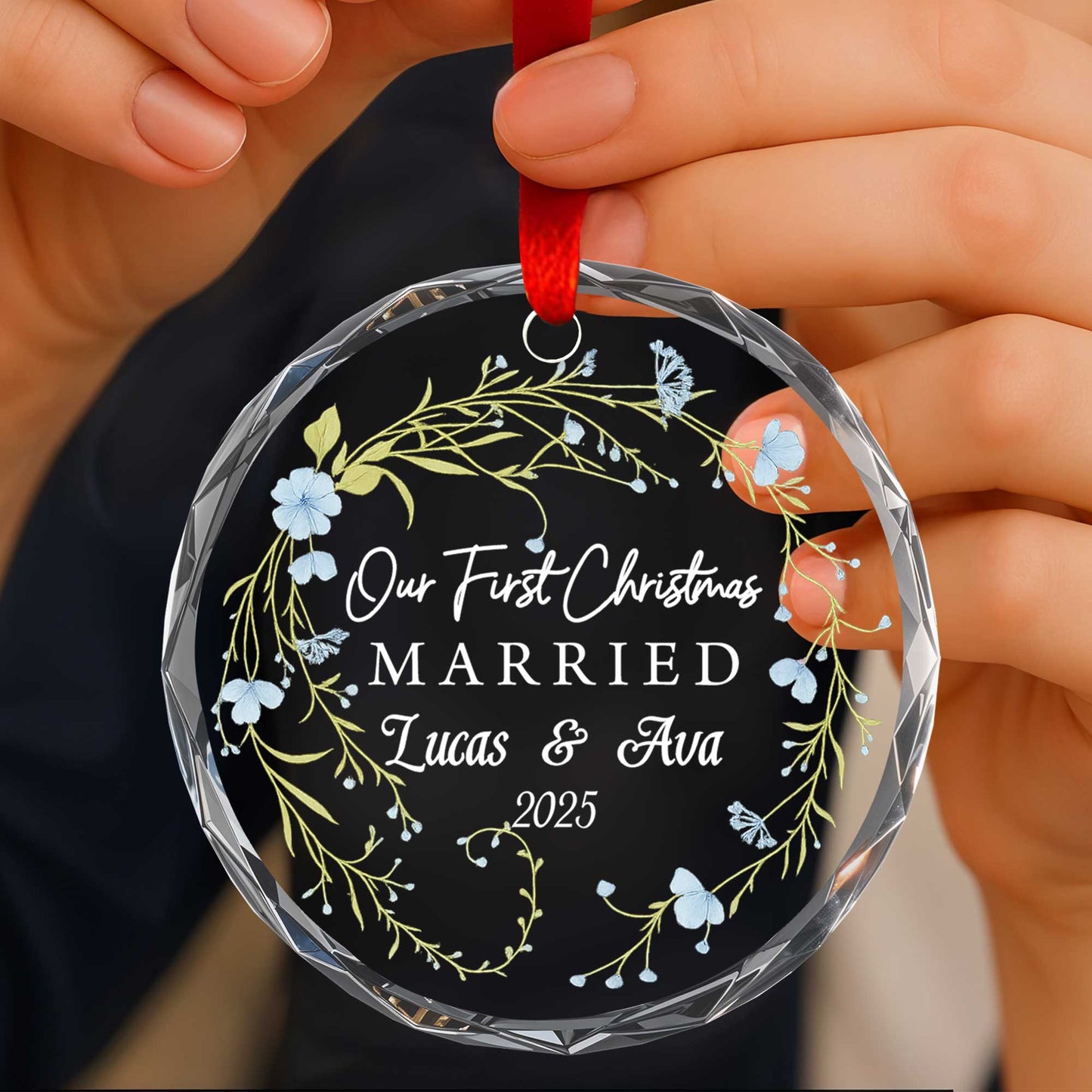 Our First Christmas Married With Flowers And Branches